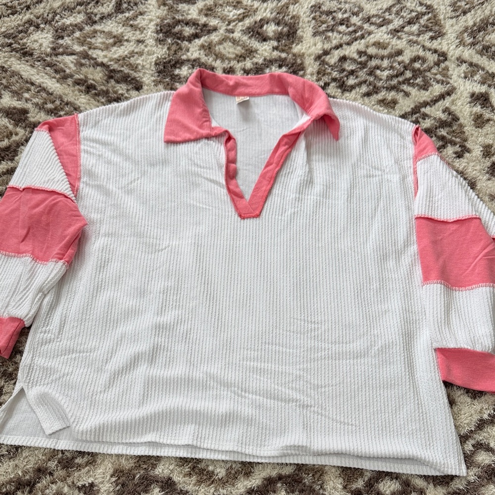 7th Ray Pink and White Knit Top